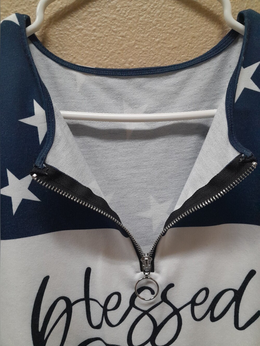 Women's Blessed American Flag Heart Pullover-Navy,White,Red  Source Unknown - Picture 6 of 9